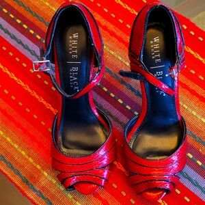WHBM Red 4" Heels. Very comfortable! Gently worn maybe 1 time. Size 8.